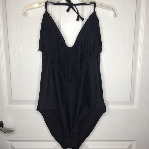 Beauty In Other - Beauty In Black Fringe One Piece Swimsuit Sz XL